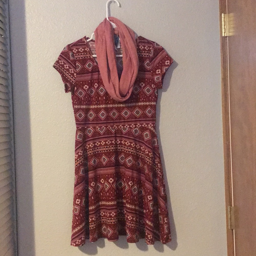 tribal print skater dress with scarf